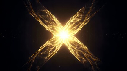 Wall Mural - A luminous cross of golden energy bursts from a central point, with tendrils against a dark backdrop