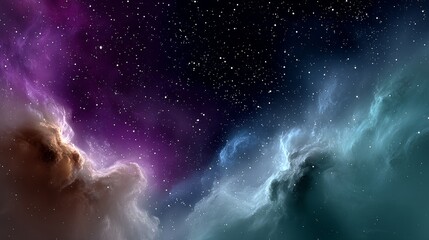 Wall Mural - space scene with purple and blue clouds and stars. the stars are scattered throughout the sky and th