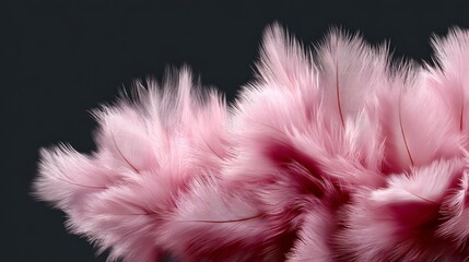Poster - Pink feathers are shown in a close up of a black background. The feathers are fluffy and appear to be from a bird. The image has a soft and delicate feel to it