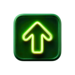 Leinwandbilder - A glowing green upward arrow icon illuminated against a dark background, symbolizing progress or elevation in a modern design style.,transparent PNG