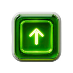 Leinwandbilder - A glowing green arrow button with a sleek design, indicating upward movement or progress. The button is illuminated, creating a modern, digital feel.,transparent PNG