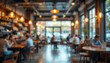 © AlphaHan - Blurred background image of a cozy coffee shop interior with people casually sitting and chatting
