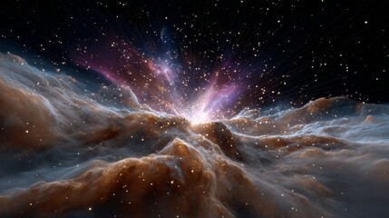 Wall Mural - space filled with stars and clouds. the clouds are white and the stars are purple