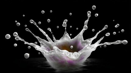 Poster - Splash of water with many small bubbles. The water is white and the bubbles are also white