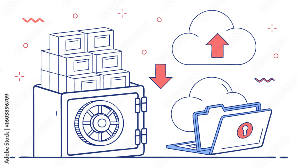 Minimalist Vector Illustration of Secure Cloud Data Storage with Cloud ...