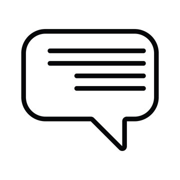 Black outline of a speech bubble containing three horizontal lines suggesting text