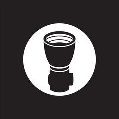 Leinwandbilder - A black and white graphic illustration of a flashlight inside of a white circle on black background