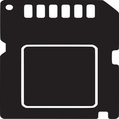 Fototapete - A black and white illustration of a secure digital card on a plain white background in isolation