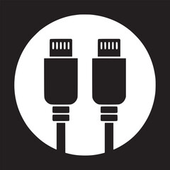Fototapete - Two black usb type c connectors in a white circle against a black background in a minimalist style