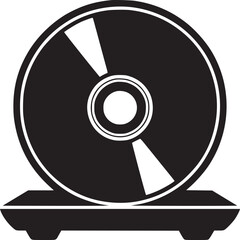 Leinwandbilder - A black and white graphic of a cd on a cd player with a white background in a simple design style