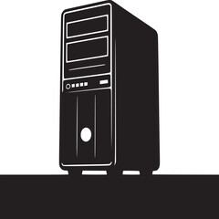 Fototapete - A black and white illustration of a computer tower with a white background in simple design style