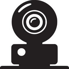 Fototapete - A black and white illustration of a webcam with a round lens and rectangular base on a white background