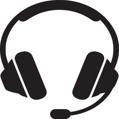 Leinwandbilder - A simple black and white illustration of a headset with a microphone on a white background