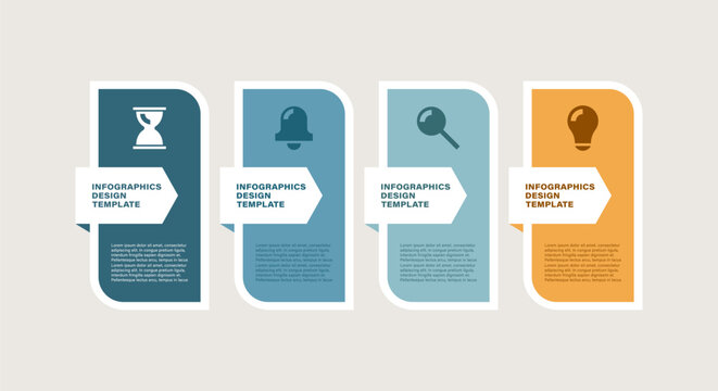 Modern infographic design. Four steps, options or processes with business icons and text.