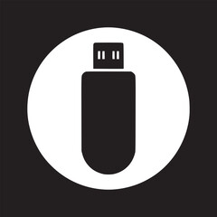 Fototapete - A black and white graphic of a usb drive inside of a white circle on a black background design art