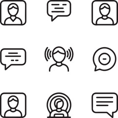 Poster - Set of communication icons in a minimalist style featuring user profiles speech bubbles listening and mute perfect for user interface and design elements