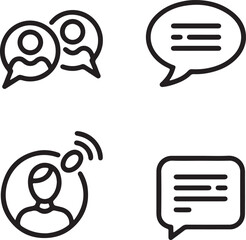 Poster - Communication Icons Set Featuring Speech Bubbles People Talking and Broadcasting Representing Conversation Connection and Information Sharing in a Minimalist Black and White Style