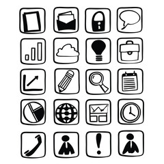Fototapete - Hand Drawn Business and Technology Icon Set in Black and White on transparent background