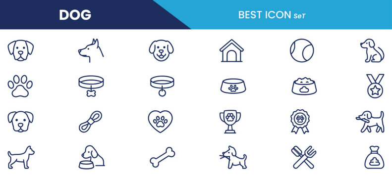 Dog Line Icons Pack – Pet Care & Canine-Themed Vector Icons for Dog Training, Grooming, and Accessories
