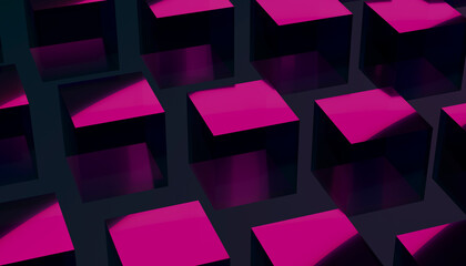 Abstract 3d cubes with pink highlights on dark geometric background
