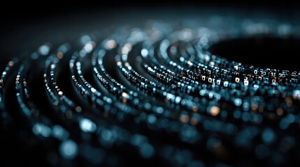 Abstract blue circle overlays binary code in digital theme, symbolizing online infrastructure, secure network, and futuristic connectivity
