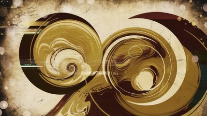 Poster - Abstract golden circles with a vintage texture and an organic feel swirls