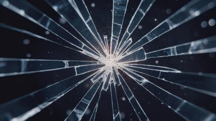 Poster - Intricate network of shattered glass fragments radiating from central impact