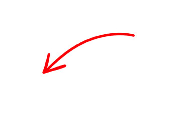 Poster - Hand drawn red curved arrow pointing down, direction illustration, perfect for web design and presentation on transparent background