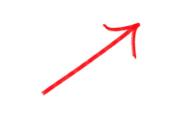 Poster - Hand Drawn Red Arrow Pointing Upwards Diagonally, Suggesting Growth or Forward Movement on transparent background