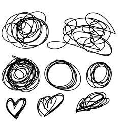 Poster - Collection of hand-drawn chaotic scribble circles and heart shapes, perfect design elements for artistic projects, on transparent background