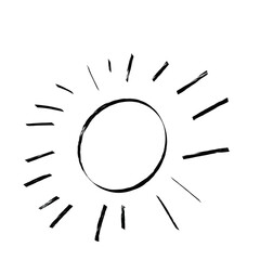 Poster - Hand drawn black sun with rays in sketch style illustration, sunshine and summer theme on transparent background