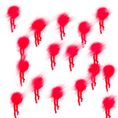 Poster - Vivid crimson spray paint drips scattered across a white background, creating a dynamic and artistic pattern on transparent background