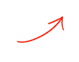 Poster - Hand-drawn upward trending red arrow indicating growth and progress isolated on transparent background.