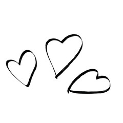 Poster - Three hand drawn black heart shapes creating a symbol of love on transparent background