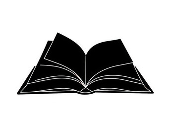 Poster - A striking black and white silhouette of an open book with blank pages on a transparent background ideal for educational designs