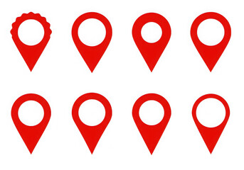 Poster - A collection of eight red map pointers with various shapes on a transparent background