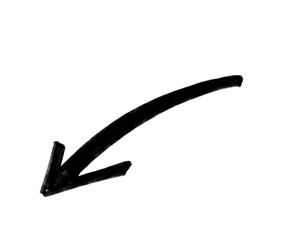 Poster - Hand Drawn Black Arrow Pointing Downward with Artistic Style Illustration on transparent background