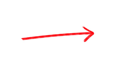 Poster - Hand-drawn arrow pointing right in vibrant red against a clean white backdrop on transparent background