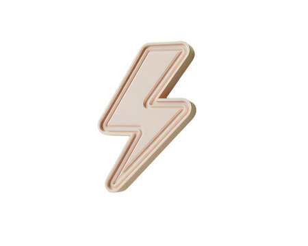 Pale Pink Lightning Bolt Icon with 3D Effect on transparent background