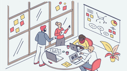 Poster - Collaborative brainstorming session in a modern office with diverse team members working together
