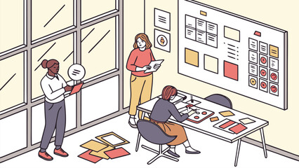 Poster - Creative team working on a project in a bright office space during a productive brainstorming session