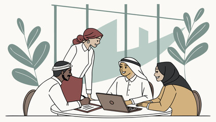 Poster - Collaboration in a modern office setting with a diverse team engaged in discussion and project development