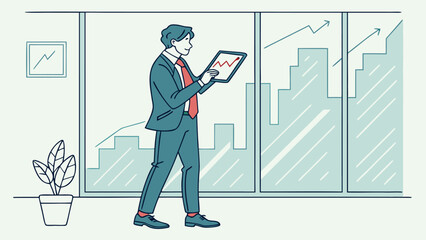 Poster - Business professional analyzes market trends using tablet in modern office setting during daytime