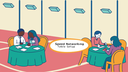 Poster - Speed networking event showcasing interactive table setup for engaging conversations in a vibrant atmosphere