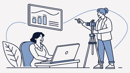 Poster - Professional collaboration between a presenter and a content creator in a modern office during a working session