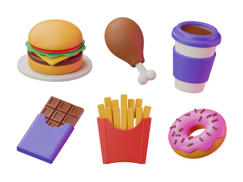 3d rendered collection of fast food items burger hamburger