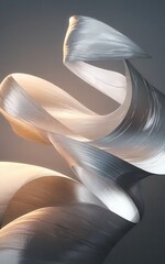 Poster - Fluid Silver Ribbon Waves: Captivating Abstract Motion for Modern Design