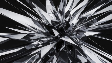 Poster - Abstract Black and White Geometric Explosion with Shattered Glass Shards