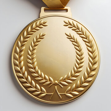 Award medal realistic composition with isolated image of medal with laurel wreath on blank background vector illustration