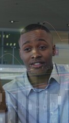 Poster - Statistical data processing against group of diverse businessman discussing at office